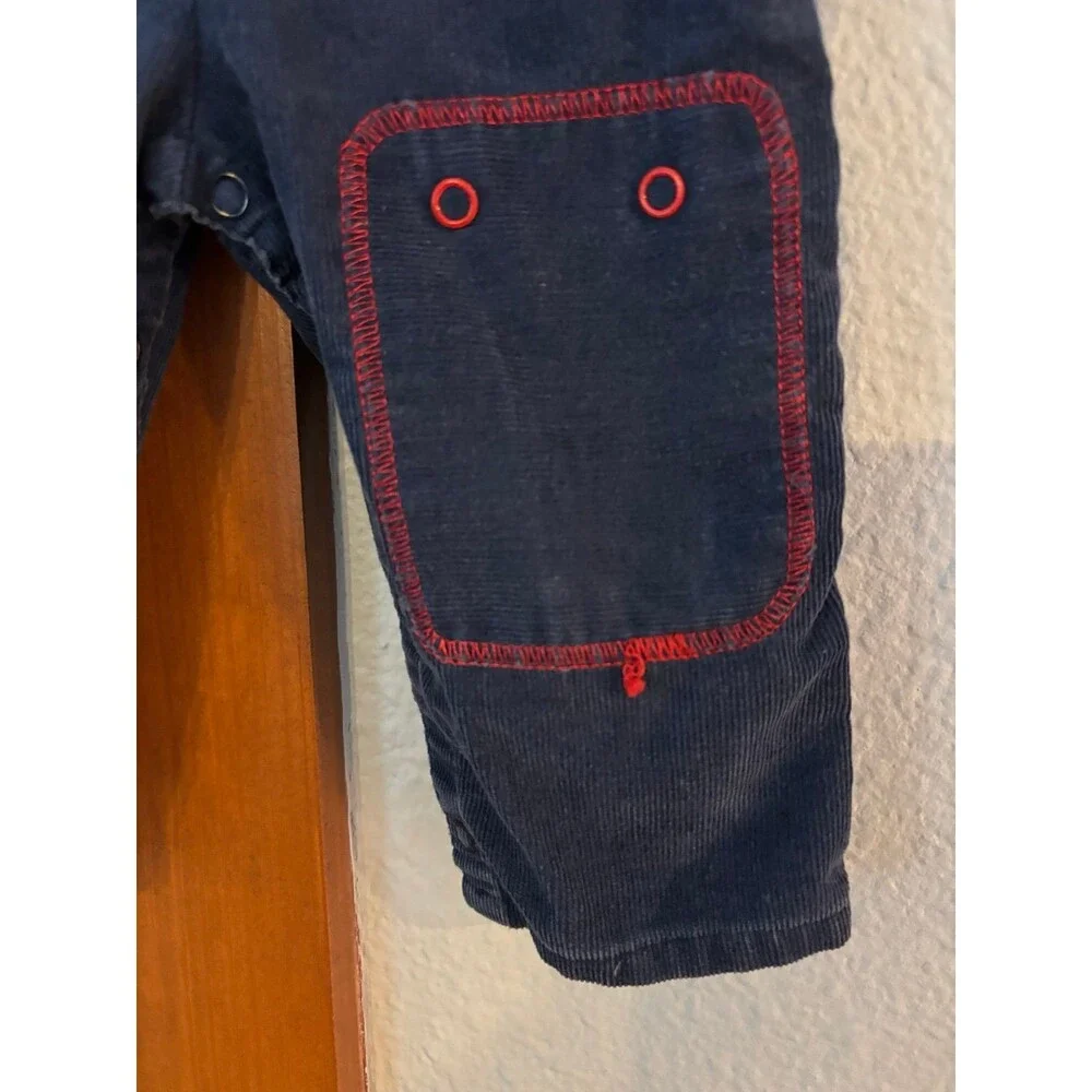 Bibo vintage navy blue corduroy overalls 12 mths stripes nautical